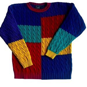 LizWear Vintage 80's Vibrant Boxy Oversized 100% Cotton Color Block Sweater sz S
